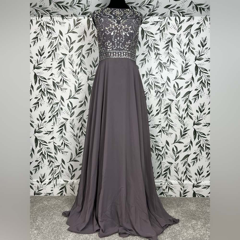 Prom Evening Gown Beaded Bodice Chiffon Mother Of The Bride Wedding Size M NWT C